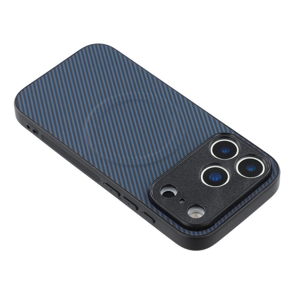 For iPhone 17 Pro Max Magnetic Case Carbon Fiber Texture TPU PC Phone Back Cover - Blue