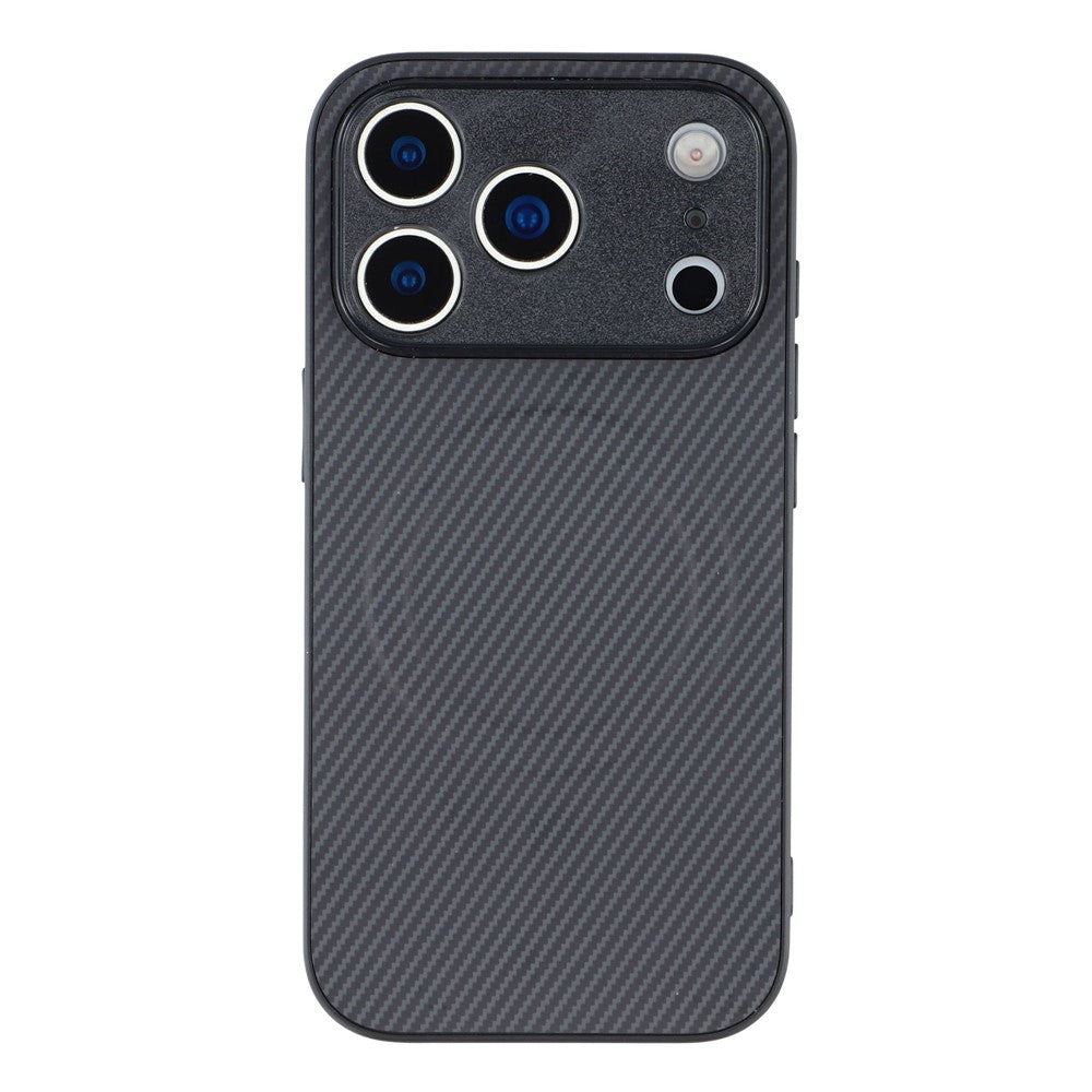 For iPhone 17 Pro Max Magnetic Case Carbon Fiber Texture TPU PC Phone Back Cover - Black