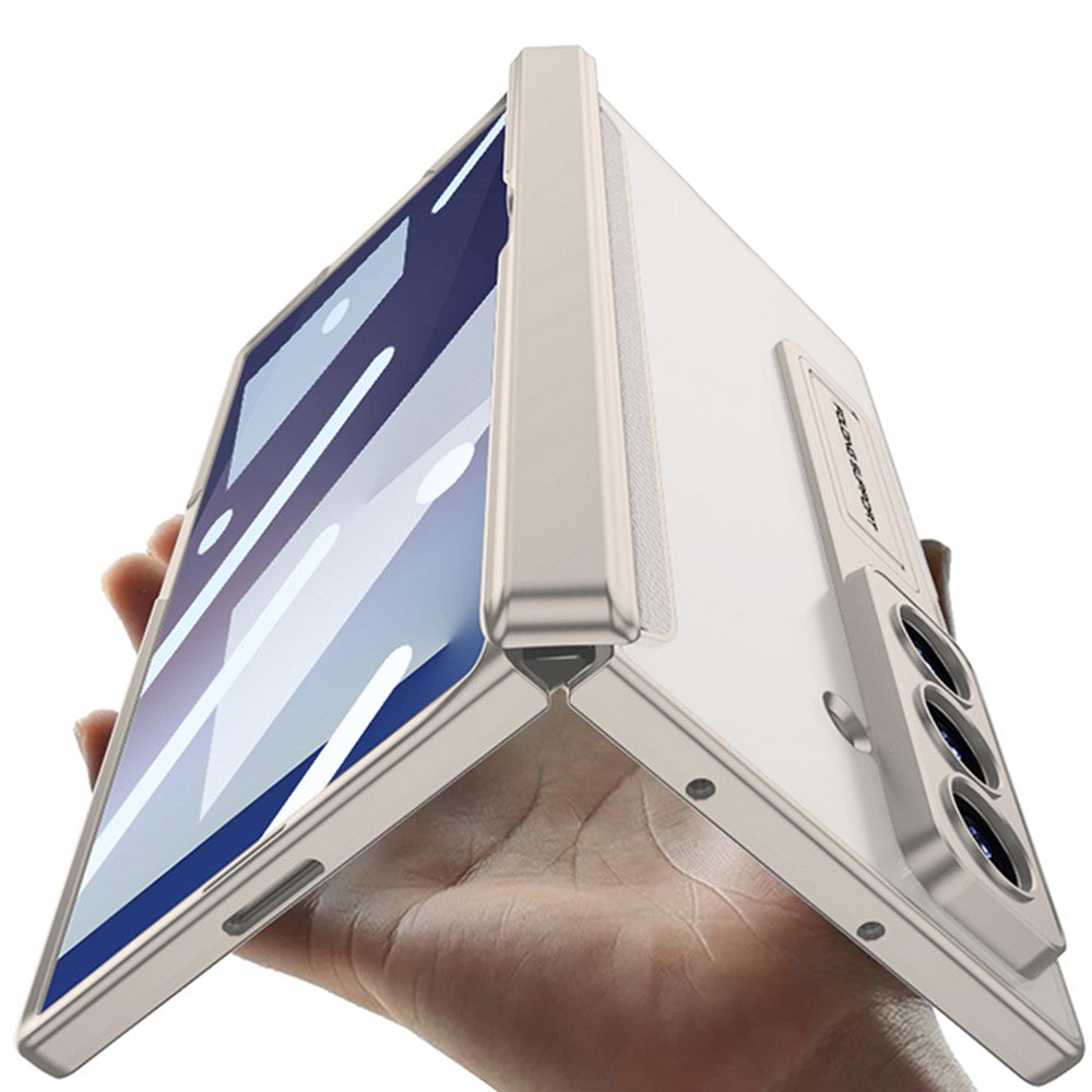 GKK For Samsung Galaxy Z Fold7 5G Case with Kickstand Skin Touch PC + Tempered Glass Slim Phone Cover - Silver