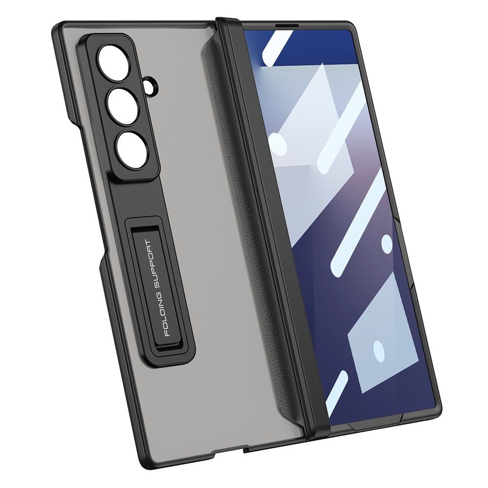 GKK For Samsung Galaxy Z Fold7 5G Case with Kickstand Skin Touch PC + Tempered Glass Slim Phone Cover - Black