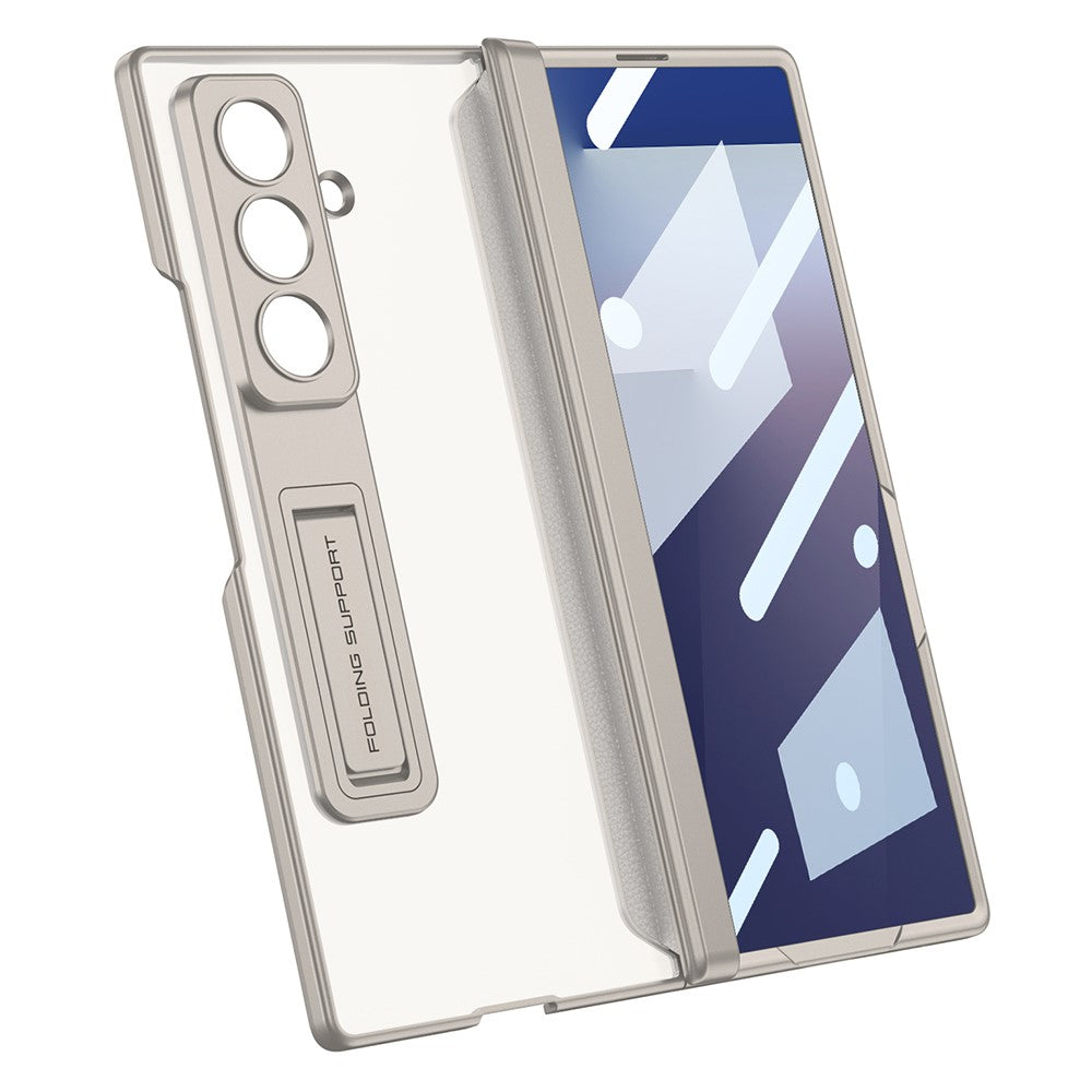 GKK For Samsung Galaxy Z Fold7 5G Case with Kickstand Skin Touch PC + Tempered Glass Slim Phone Cover - Titanium Grey