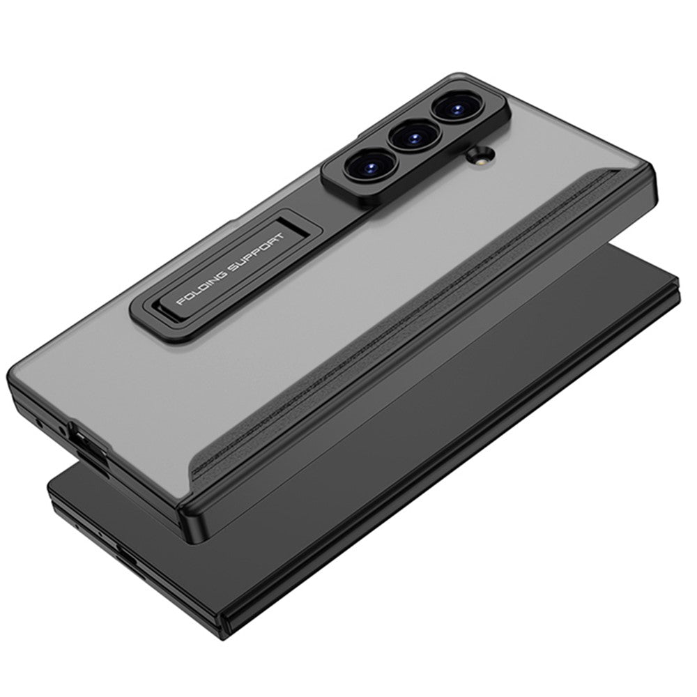 GKK For Samsung Galaxy Z Fold7 5G Case with Kickstand Skin Touch PC + Tempered Glass Slim Phone Cover - Titanium Grey