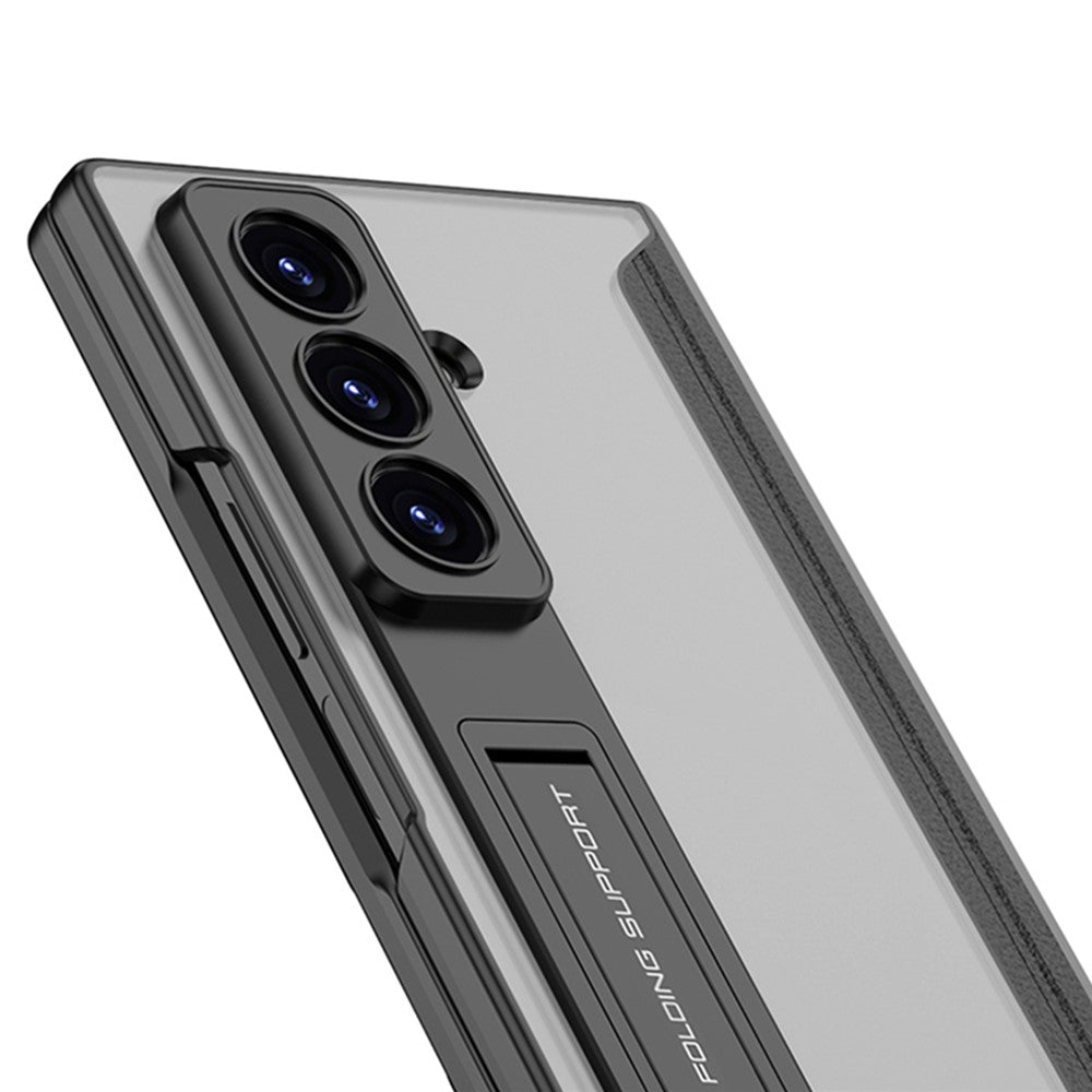 GKK For Samsung Galaxy Z Fold7 5G Case with Kickstand Skin Touch PC + Tempered Glass Slim Phone Cover - Titanium Grey