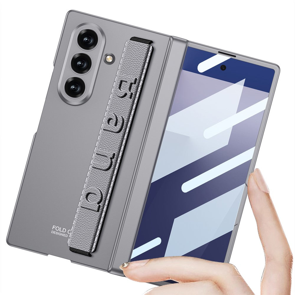 GKK For Samsung Galaxy Z Fold7 5G Case with Strap / Hinge Protection PC + Tempered Glass Phone Cover - Titanium Grey