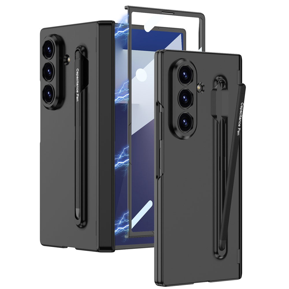 GKK For Samsung Galaxy Z Fold7 5G Case with Stylus Magnetic Hinge Protection PC + Tempered Glass Phone Cover - Black+Black
