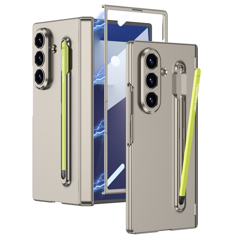 GKK For Samsung Galaxy Z Fold7 5G Case with Stylus Magnetic Hinge Protection PC + Tempered Glass Phone Cover - Green+Titanium Grey
