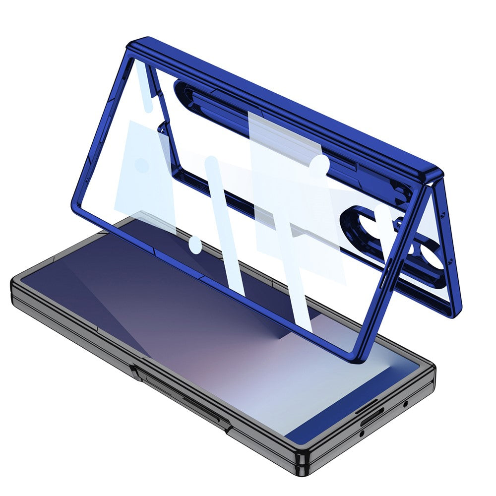 GKK For Samsung Galaxy Z Fold7 5G Case with Stylus PC + Tempered Glass Clear Phone Cover Hinge Protection - Black+Dark Blue