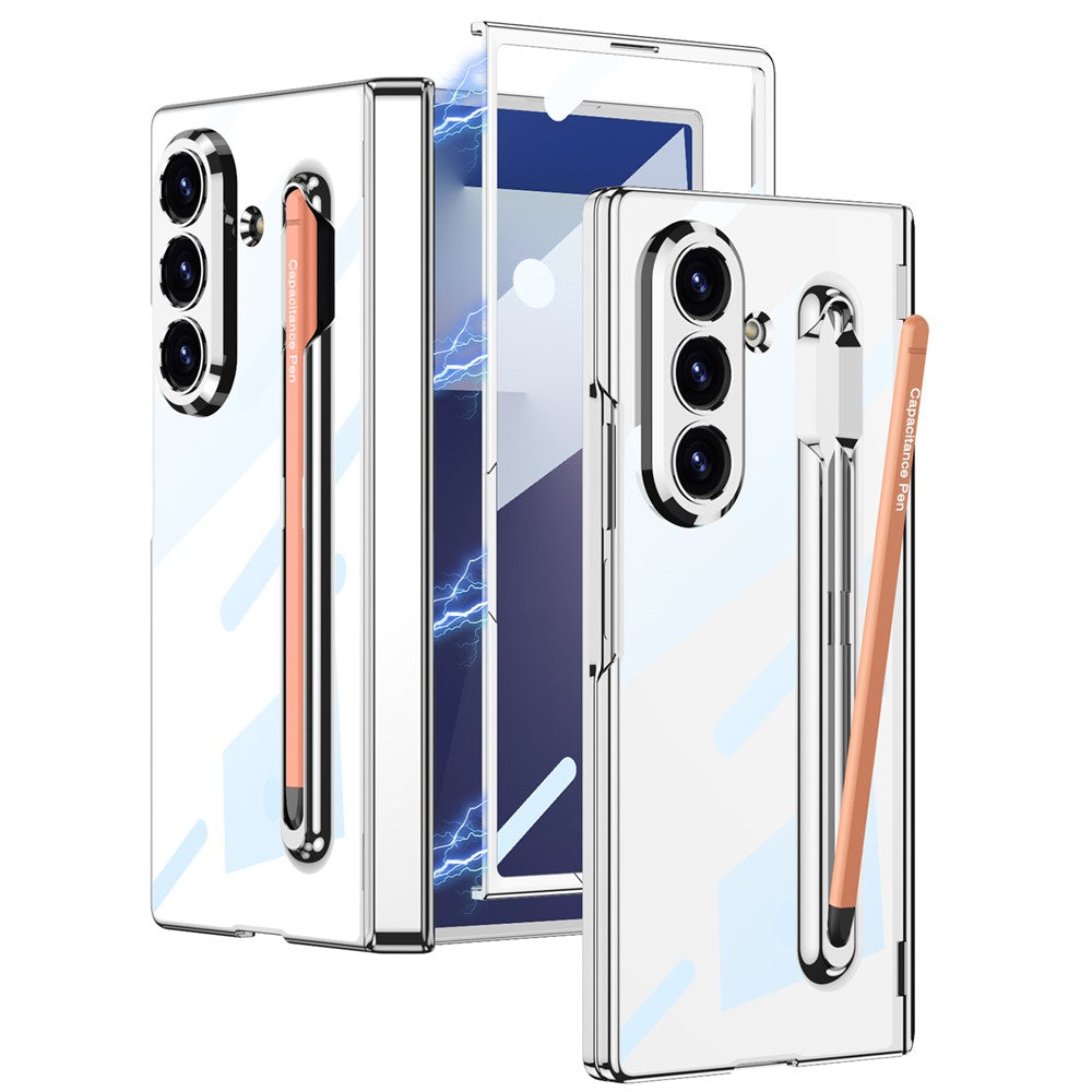 GKK For Samsung Galaxy Z Fold7 5G Case with Stylus PC + Tempered Glass Clear Phone Cover Hinge Protection - Pink+Silver