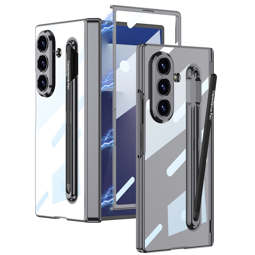 GKK For Samsung Galaxy Z Fold7 5G Case with Stylus PC + Tempered Glass Clear Phone Cover Hinge Protection - Black+Black