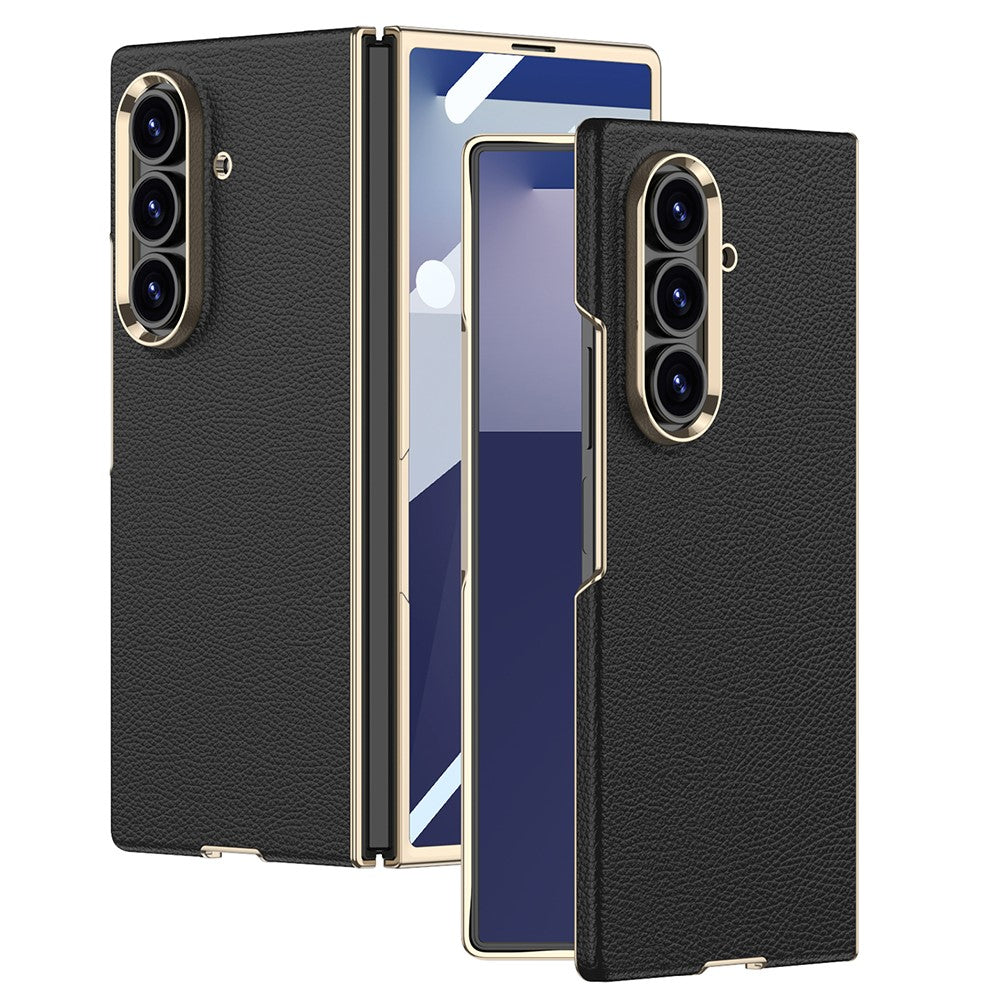 GKK For Samsung Galaxy Z Fold7 5G Case Electroplated PC + PU Phone Cover with Tempered Glass Front Film - Black