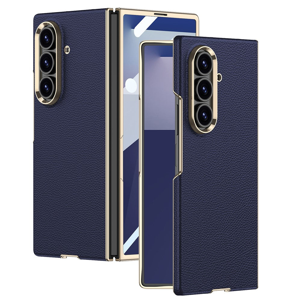 GKK For Samsung Galaxy Z Fold7 5G Case Electroplated PC + PU Phone Cover with Tempered Glass Front Film - Blue