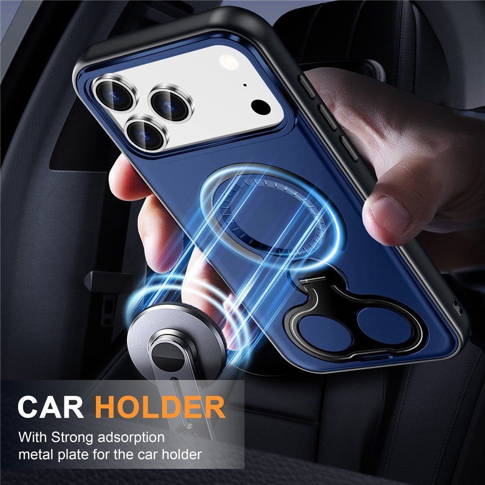 For iPhone 17 Pro Max Magnetic Case TPU + PC Shockproof Phone Cover with Dual Hole Kickstand - Red