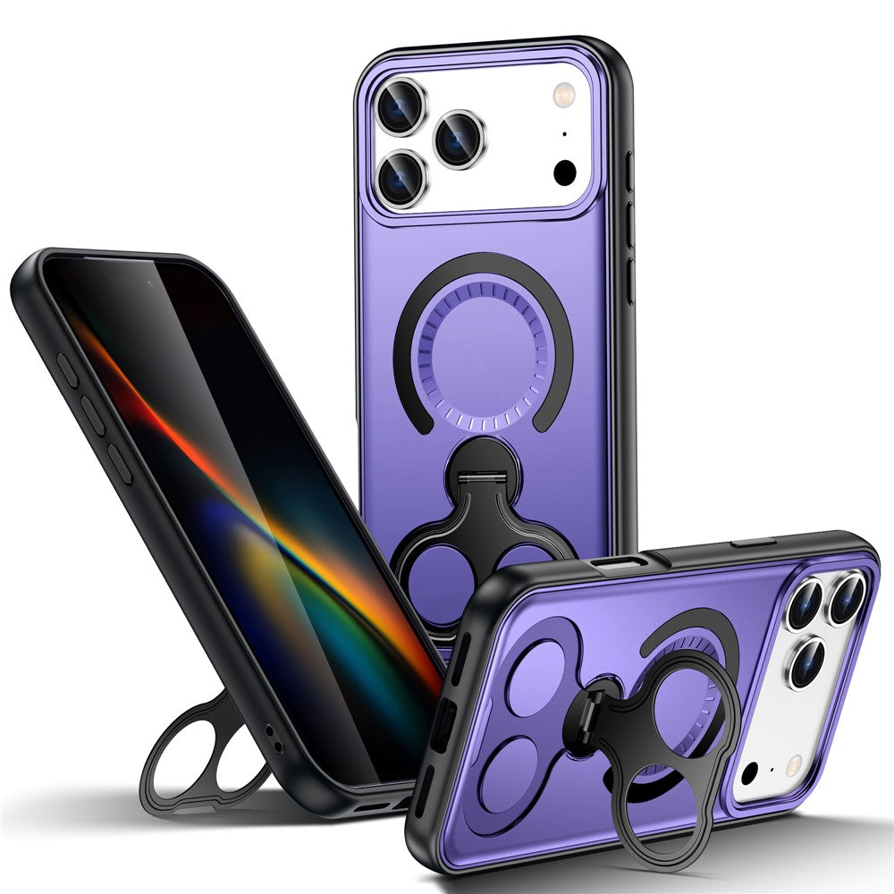 For iPhone 17 Pro Max Magnetic Case TPU + PC Shockproof Phone Cover with Dual Hole Kickstand - Purple