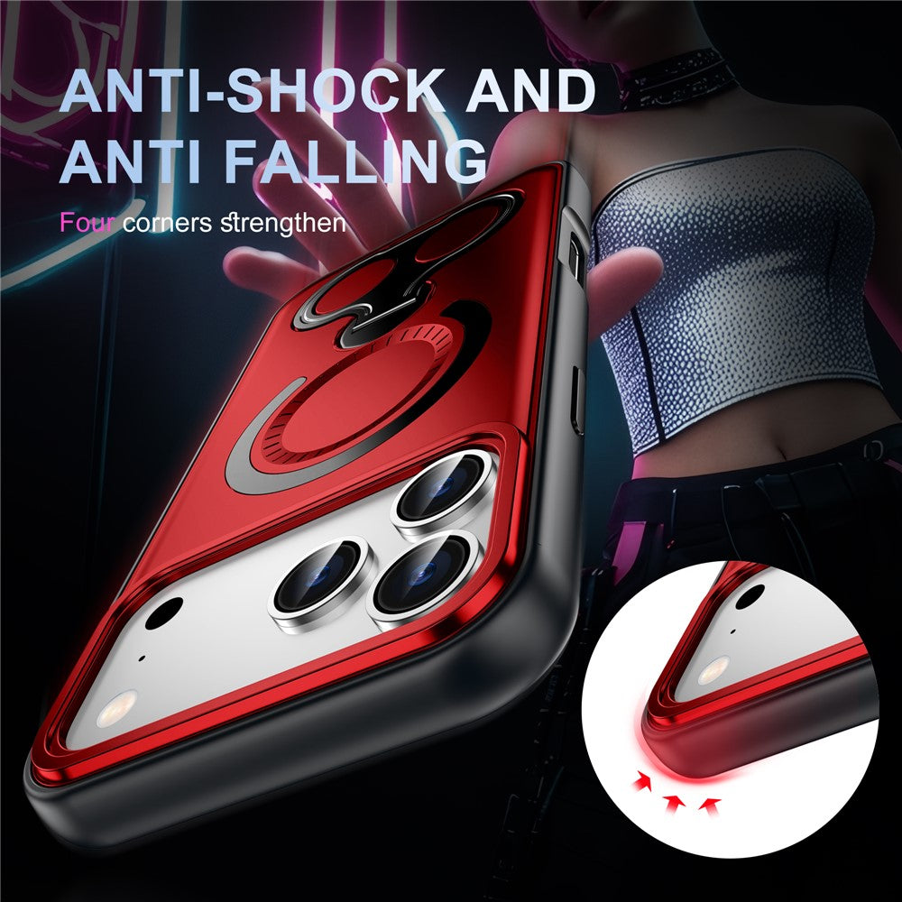 For iPhone 17 Pro Max Magnetic Case TPU + PC Shockproof Phone Cover with Dual Hole Kickstand - Purple