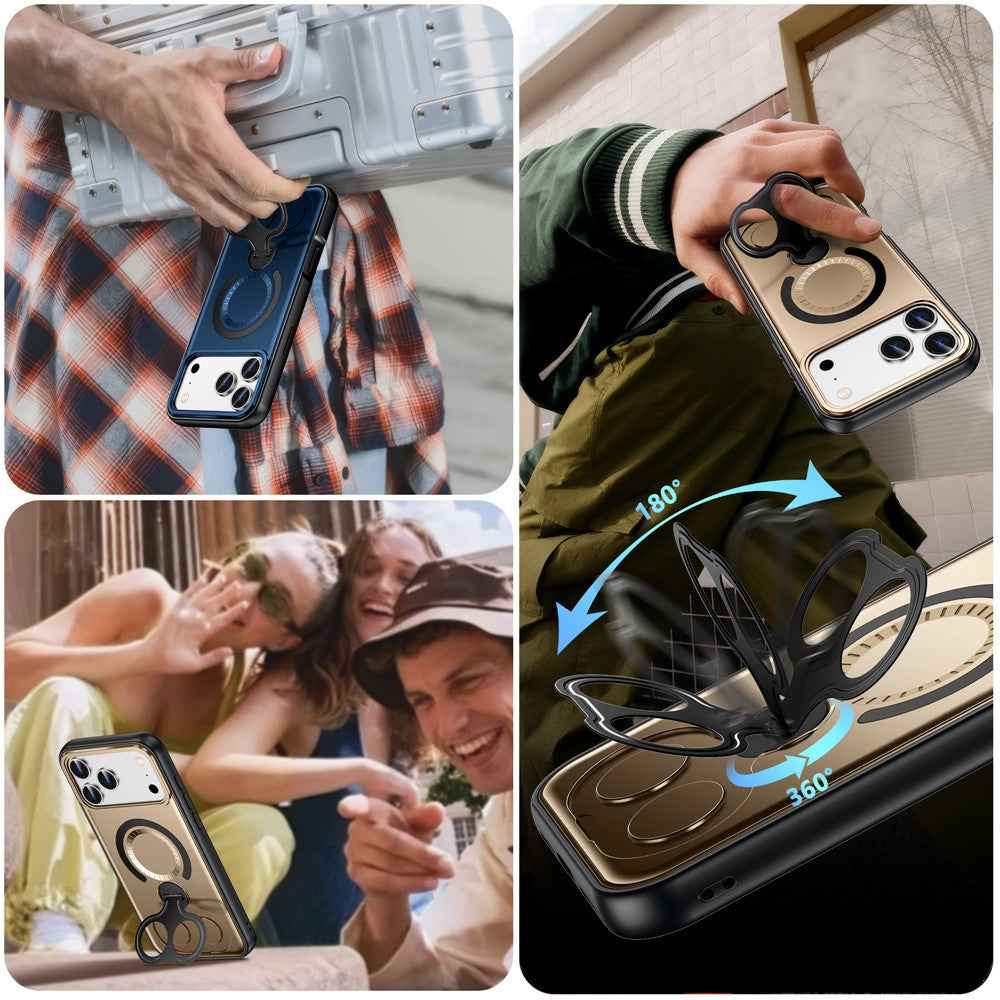 For iPhone 17 Pro Max Magnetic Case TPU + PC Shockproof Phone Cover with Dual Hole Kickstand - Grey