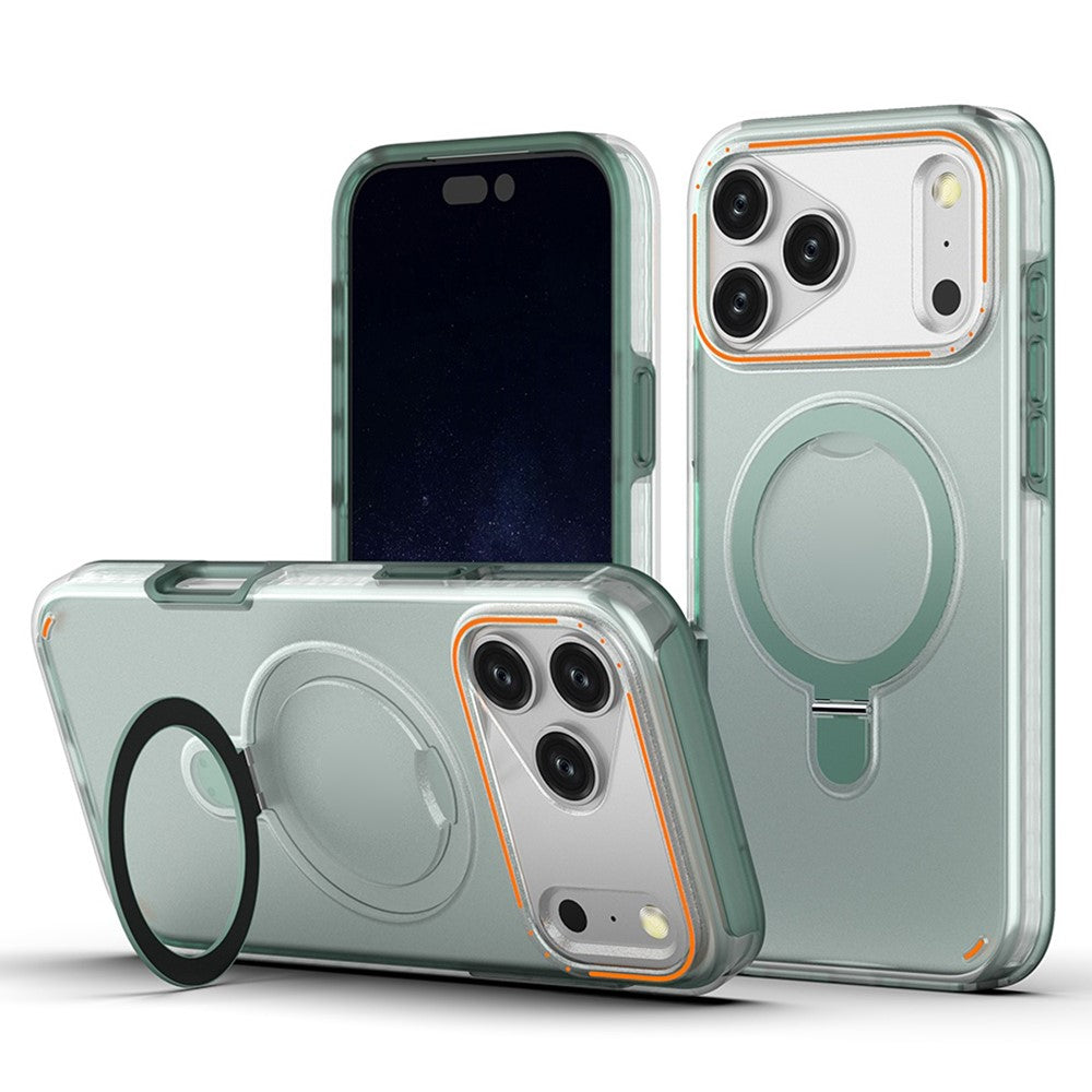 For iPhone 17 Pro Max Magnetic Case with Kickstand TPU + PC Shockproof Phone Cover - Transparent Black