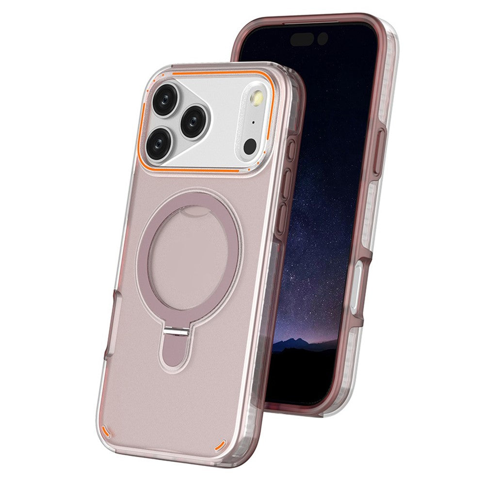 For iPhone 17 Pro Max Magnetic Case with Kickstand TPU + PC Shockproof Phone Cover - Pink