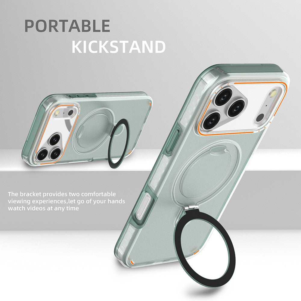 For iPhone 17 Pro Max Magnetic Case with Kickstand TPU + PC Shockproof Phone Cover - Transparent