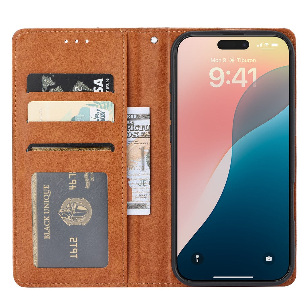 For iPhone 17 Pro Max Cell Phone Case Magnetic Closing PU Leather Stand Cover - Light Brown