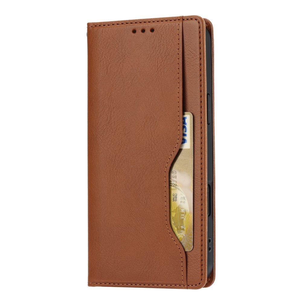 For iPhone 17 Pro Max Cell Phone Case Magnetic Closing PU Leather Stand Cover - Light Brown