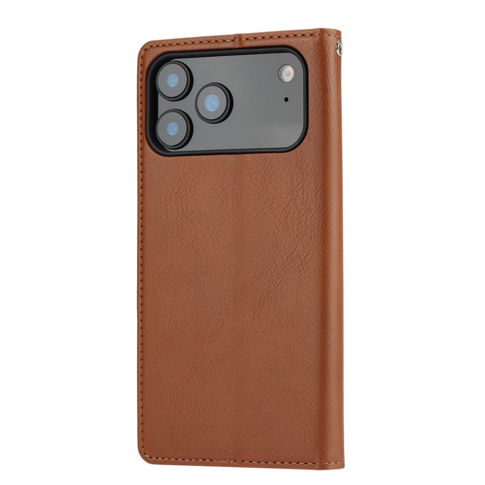 For iPhone 17 Pro Max Cell Phone Case Magnetic Closing PU Leather Stand Cover - Light Brown