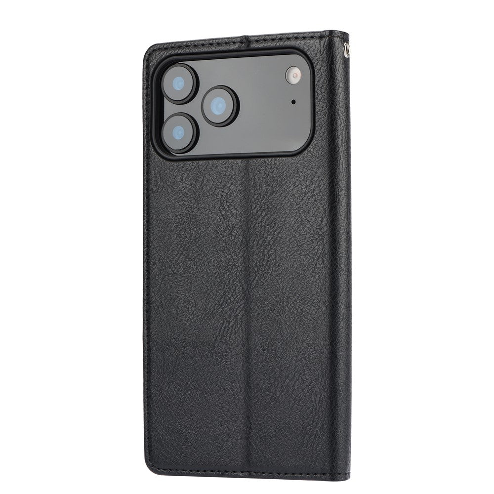 For iPhone 17 Pro Max Cell Phone Case Magnetic Closing PU Leather Stand Cover - Black