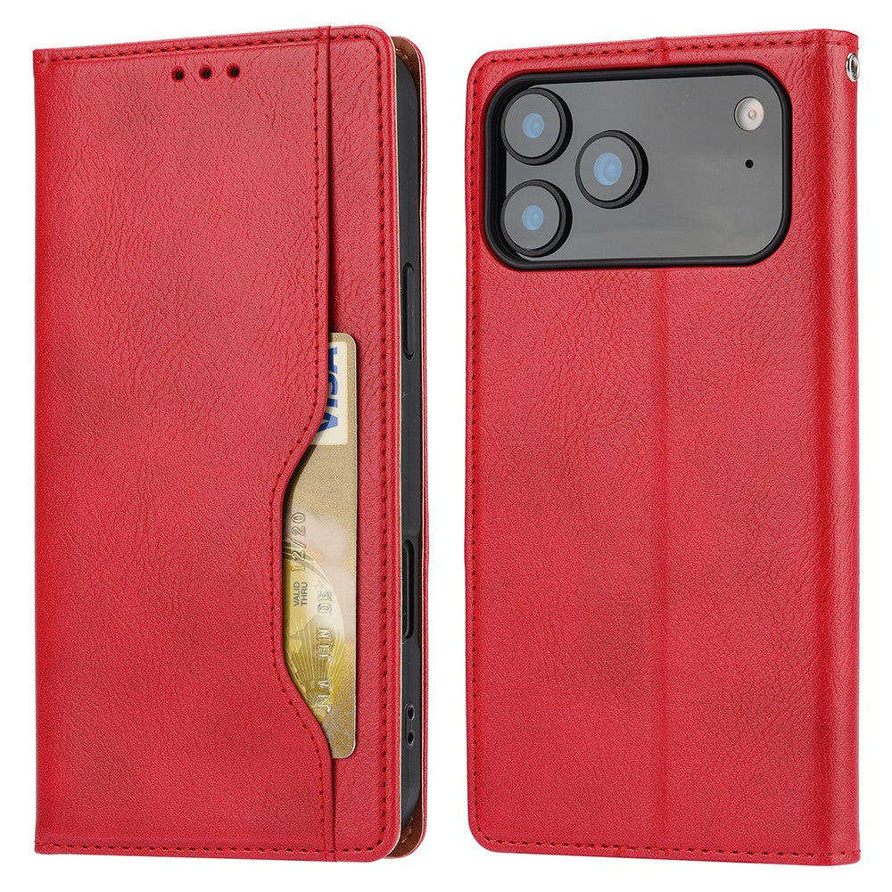 For iPhone 17 Pro Max Cell Phone Case Magnetic Closing PU Leather Stand Cover - Red