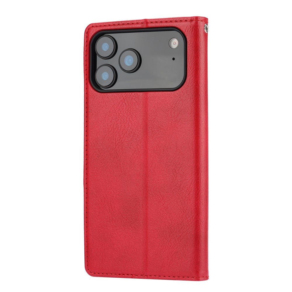 For iPhone 17 Pro Max Cell Phone Case Magnetic Closing PU Leather Stand Cover - Red
