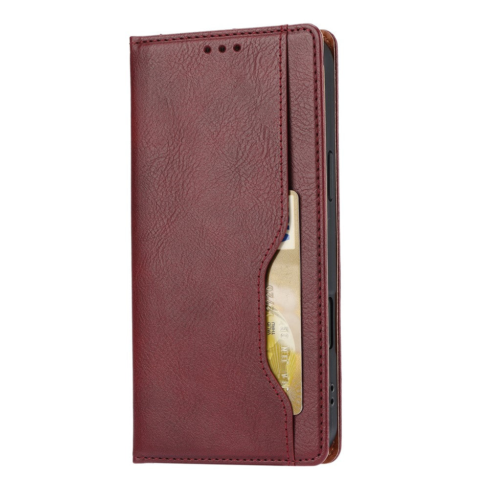 For iPhone 17 Pro Max Cell Phone Case Magnetic Closing PU Leather Stand Cover - Wine Red