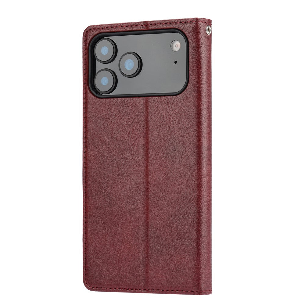 For iPhone 17 Pro Max Cell Phone Case Magnetic Closing PU Leather Stand Cover - Wine Red