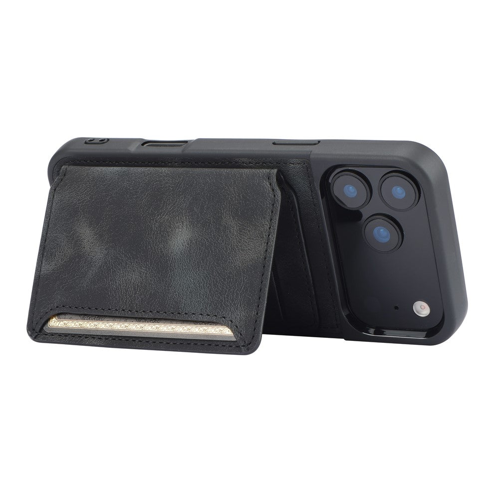 For iPhone 17 Pro Max Case Wallet Card Slot TPU + PU Leather Back Phone Cover - Black