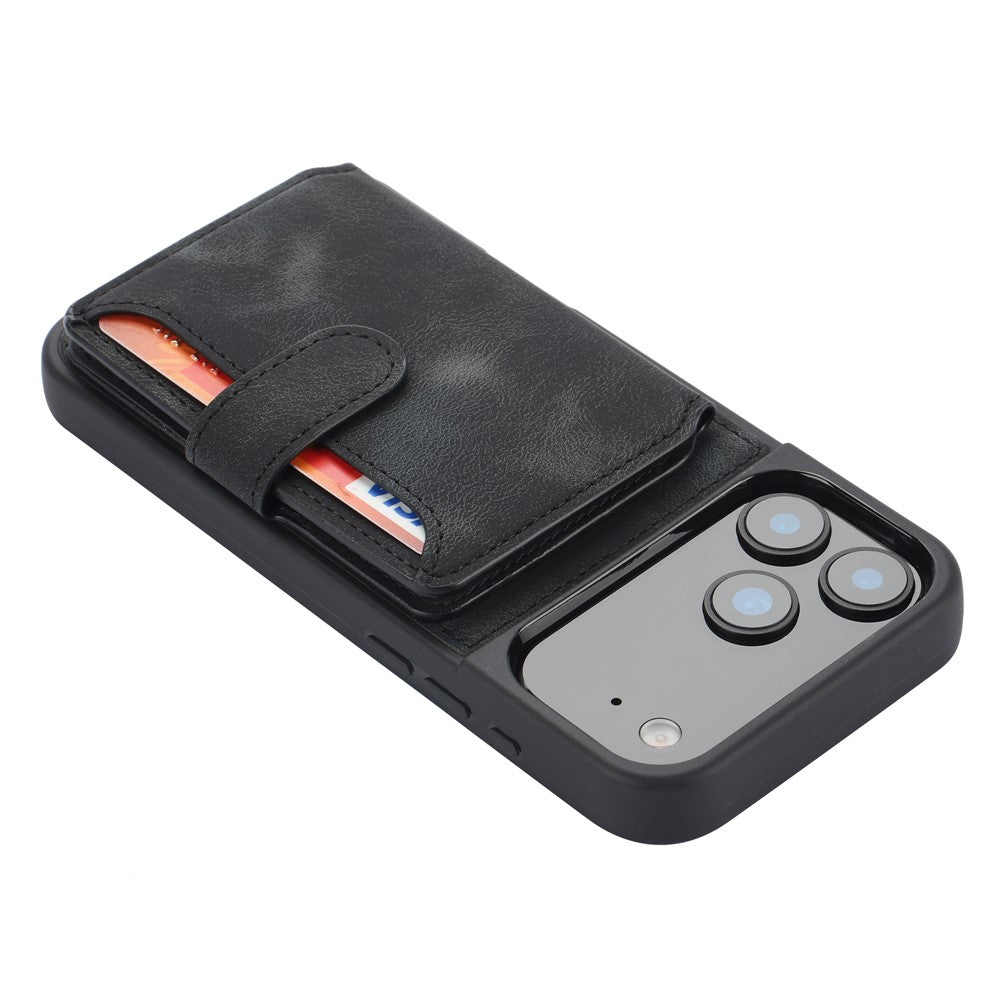 For iPhone 17 Pro Max Case Wallet Card Slot TPU + PU Leather Back Phone Cover - Black