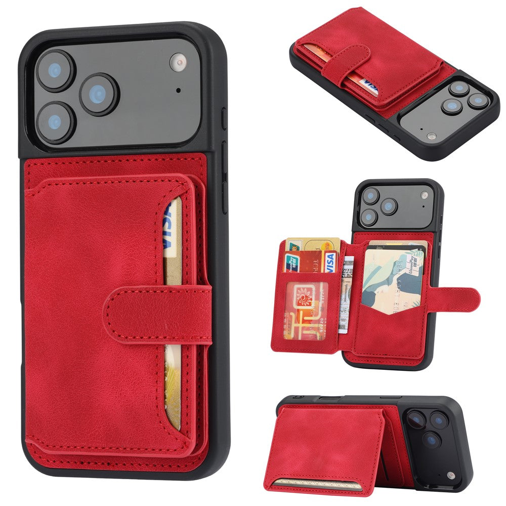 For iPhone 17 Pro Max Case Wallet Card Slot TPU + PU Leather Back Phone Cover - Red