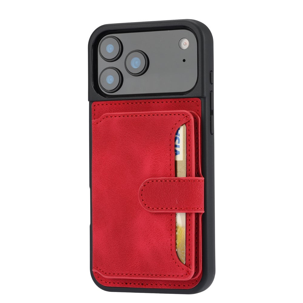 For iPhone 17 Pro Max Case Wallet Card Slot TPU + PU Leather Back Phone Cover - Red