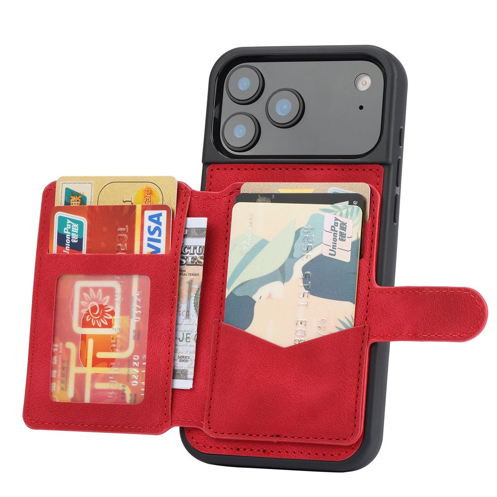 For iPhone 17 Pro Max Case Wallet Card Slot TPU + PU Leather Back Phone Cover - Red