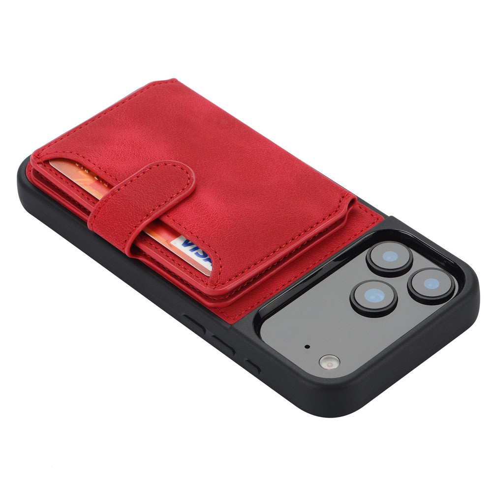 For iPhone 17 Pro Max Case Wallet Card Slot TPU + PU Leather Back Phone Cover - Red