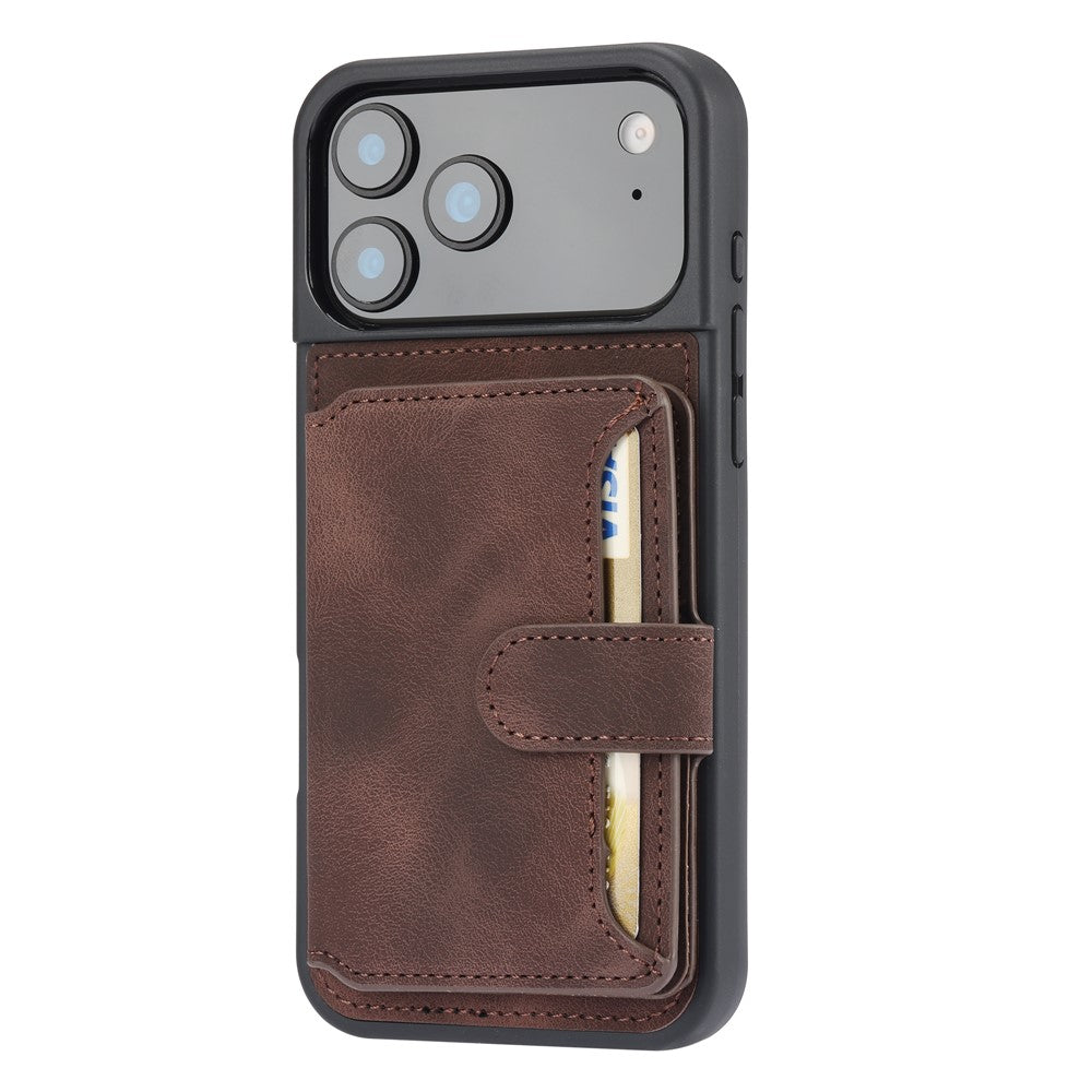 For iPhone 17 Pro Max Case Wallet Card Slot TPU + PU Leather Back Phone Cover - Coffee