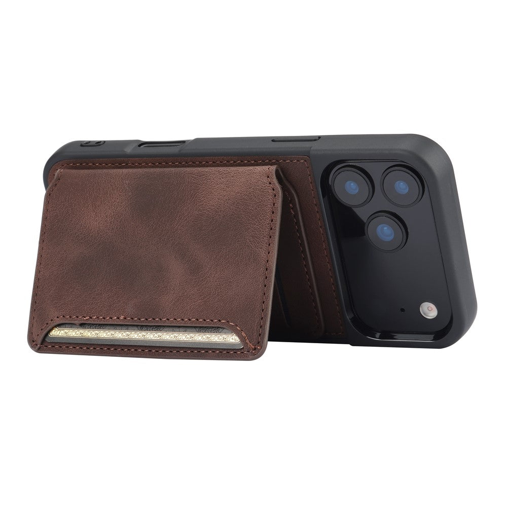 For iPhone 17 Pro Max Case Wallet Card Slot TPU + PU Leather Back Phone Cover - Coffee