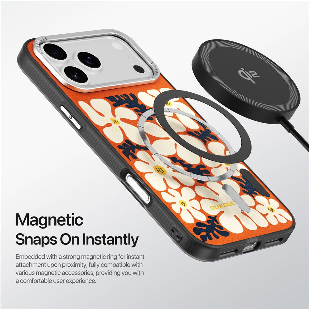 DUX DUCIS Moro Series For iPhone 17 Pro Max Case Compatible with MagSafe UV Pattern Leather + PC + TPU Phone Cover - Orange