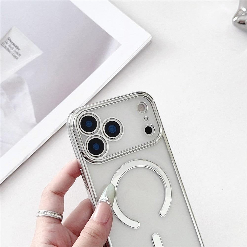 For iPhone 17 Pro Max Case Compatible with MagSafe Electroplating TPU Phone Cover with Long Lanyard - Silver