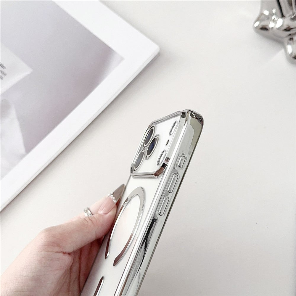 For iPhone 17 Pro Max Case Compatible with MagSafe Electroplating TPU Phone Cover with Long Lanyard - Silver