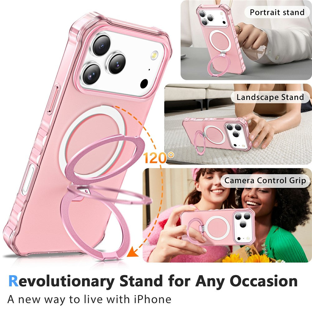 For iPhone 17 Pro Max Case Compatible with MagSafe Matte Kickstand Hybrid Phone Cover Small Wavy Edge - Pink