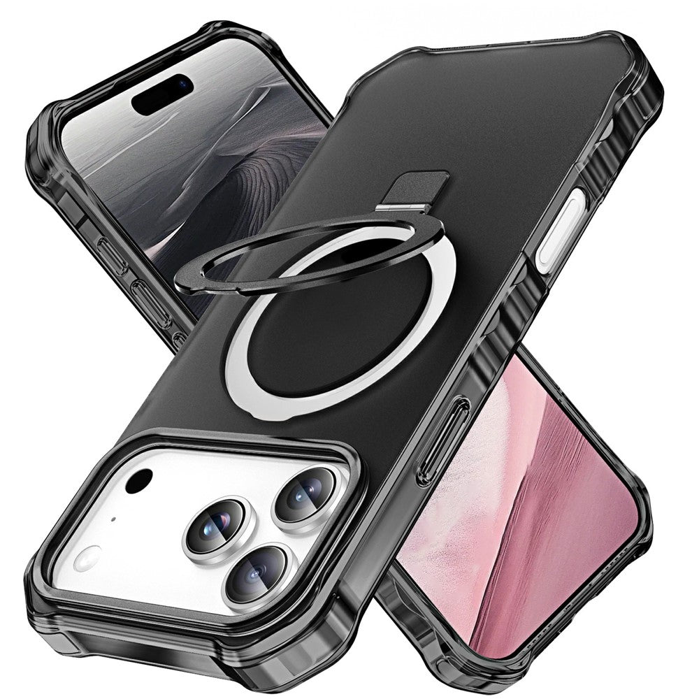 For iPhone 17 Pro Max Case Compatible with MagSafe Matte Kickstand Hybrid Phone Cover Small Wavy Edge - Black