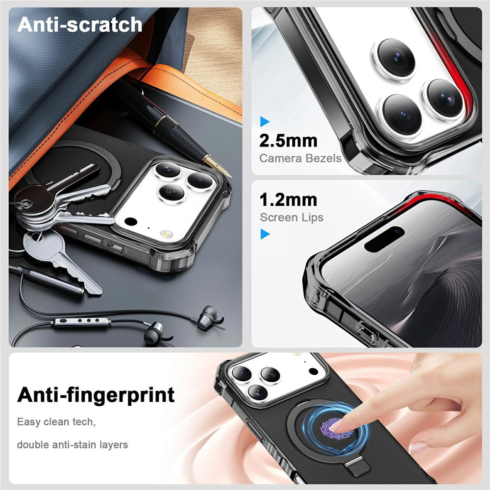 For iPhone 17 Pro Max Case Compatible with MagSafe Matte Kickstand Hybrid Phone Cover Small Wavy Edge - Black