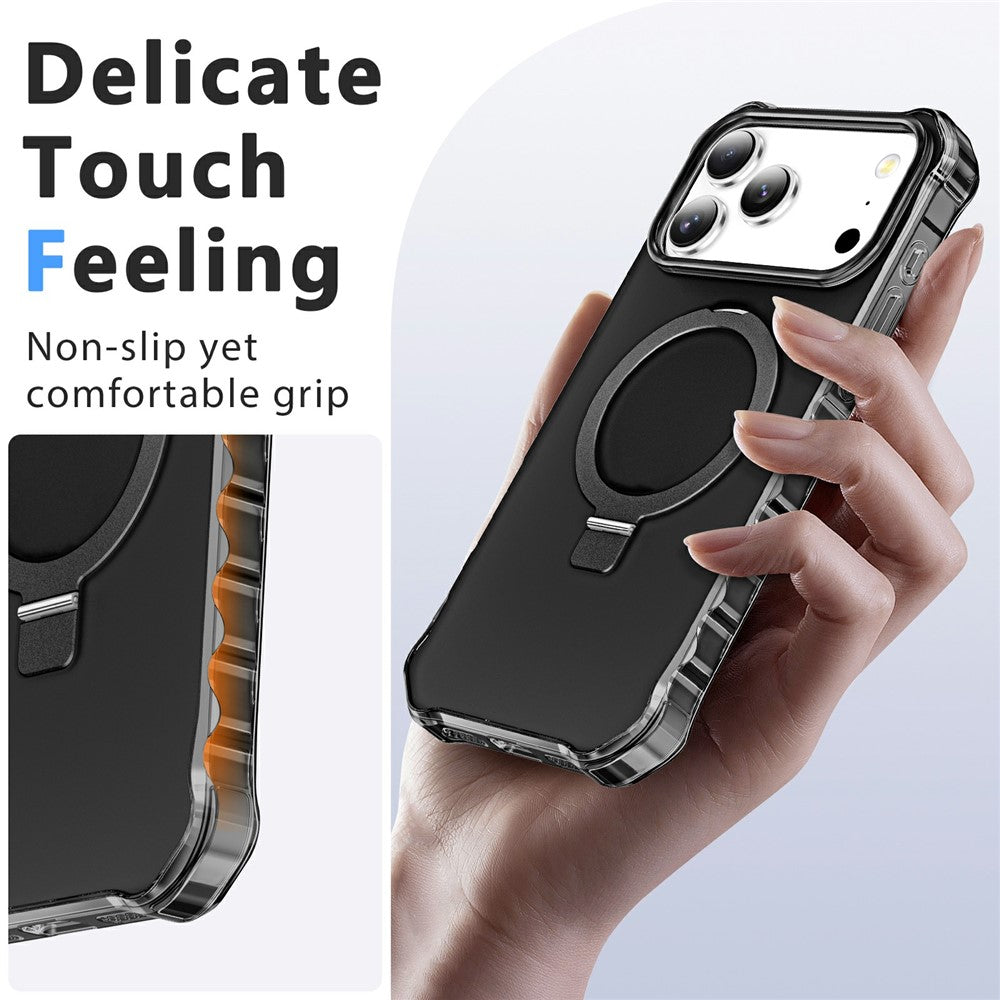 For iPhone 17 Pro Max Case Compatible with MagSafe Matte Kickstand Hybrid Phone Cover Small Wavy Edge - Black