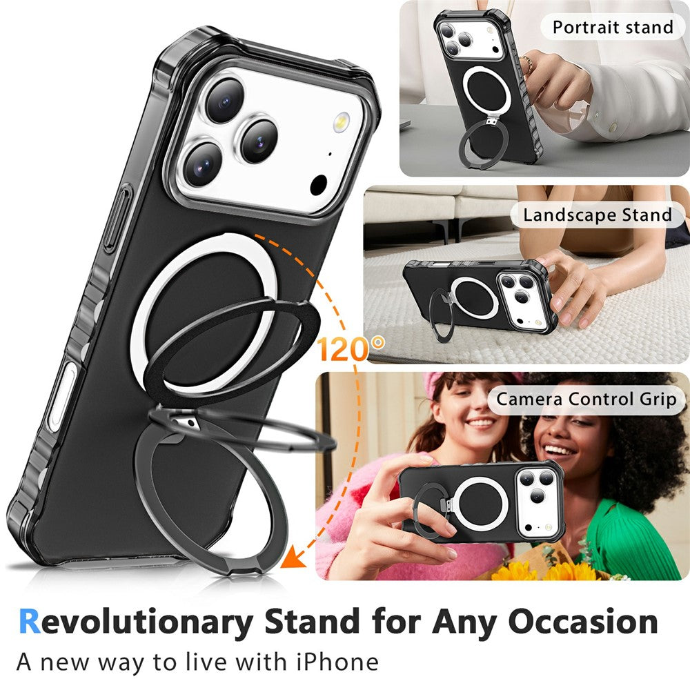 For iPhone 17 Pro Max Case Compatible with MagSafe Matte Kickstand Hybrid Phone Cover Small Wavy Edge - Black