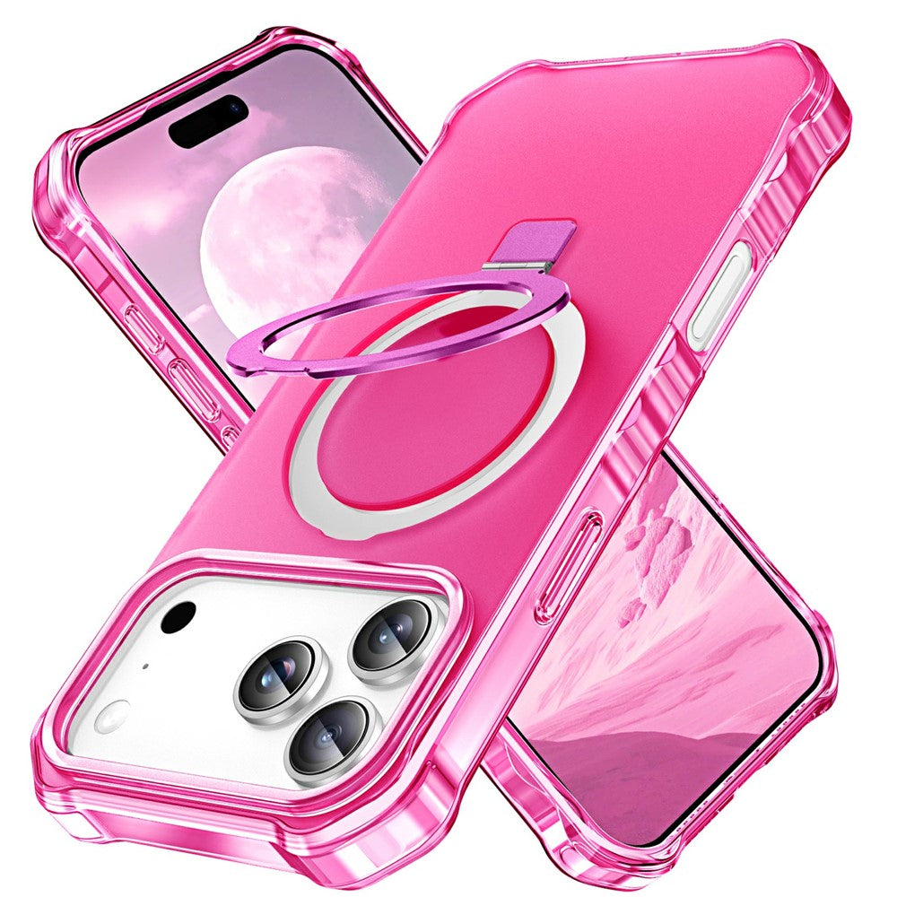 For iPhone 17 Pro Max Case Compatible with MagSafe Matte Kickstand Hybrid Phone Cover Small Wavy Edge - Rose