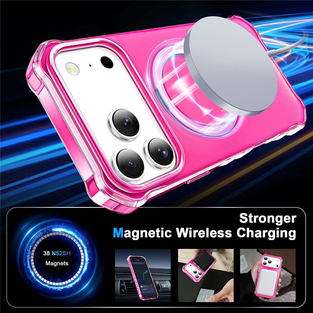 For iPhone 17 Pro Max Case Compatible with MagSafe Matte Kickstand Hybrid Phone Cover Small Wavy Edge - Rose