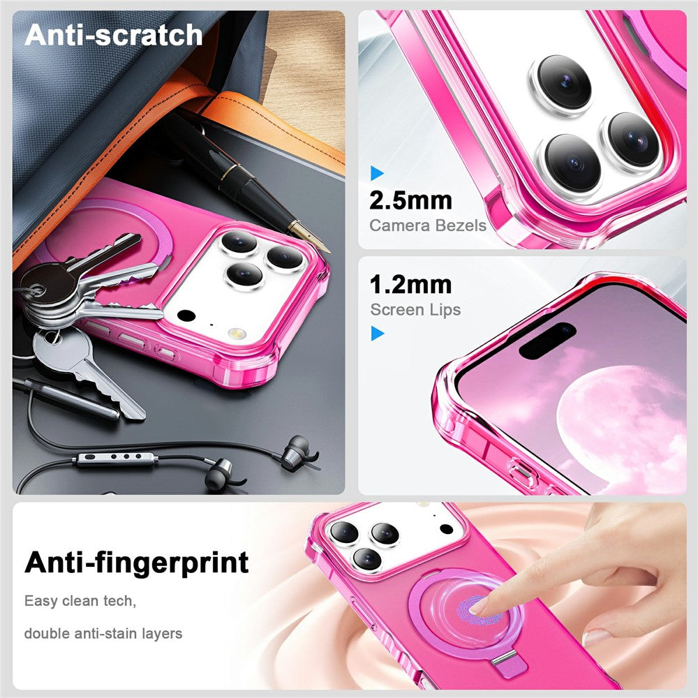 For iPhone 17 Pro Max Case Compatible with MagSafe Matte Kickstand Hybrid Phone Cover Small Wavy Edge - Rose