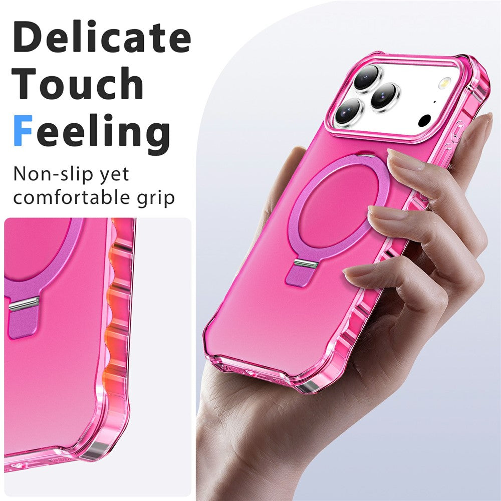 For iPhone 17 Pro Max Case Compatible with MagSafe Matte Kickstand Hybrid Phone Cover Small Wavy Edge - Rose